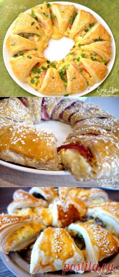 Порционный пирог-венок с беконом, сыром и яйцом | Кулинарные рецепты от «Едим дома!»