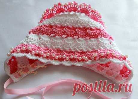 Вязаный чепчик для малыша. Чепчик для новорожденного крючком. |