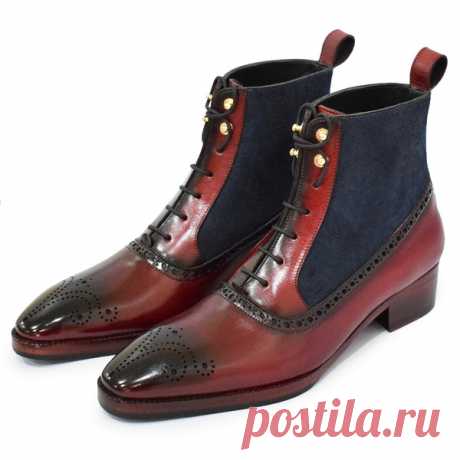 Balmoral Ankle Lace Up Boots - Navy Suede & Burgundy Balmoral Ankle Men's Lace Up Boot in Navy Suede & Burgundy! Made with premium quality Italian leather and hand-finished uppers, these boots are stylish and versatile – perfect for every wear.