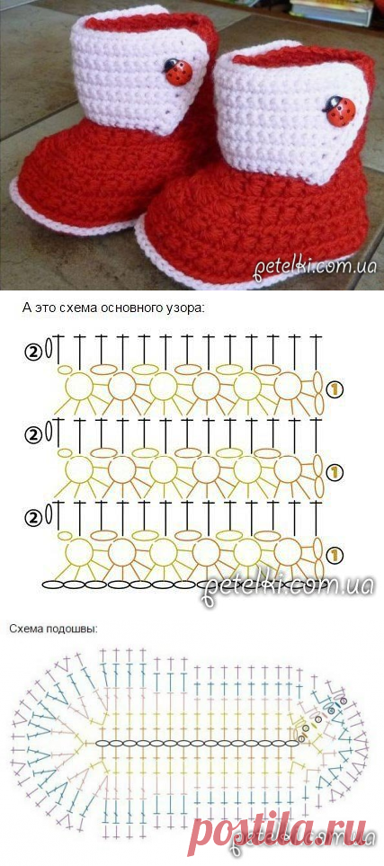 Двухцветные пинетки-сапожки. Описание, схемы