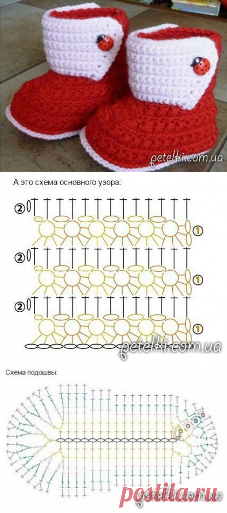 Двухцветные пинетки-сапожки. Описание, схемы