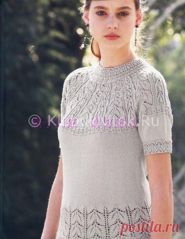 Серая кофточка с круглой кокеткой | Вязание для женщин | Вязание спицами и крючком. Схемы вязания.
