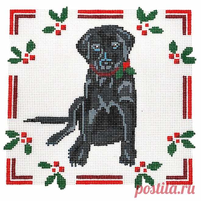 Black Lab Puppy with Holly | Needlepoint.Com