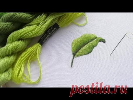 Вышивка гладью | как вышить листик | подробно