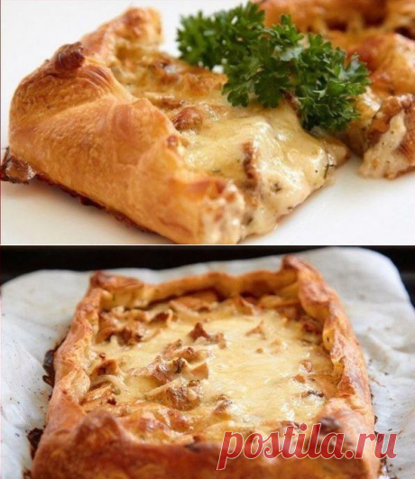 Очень вкусный пирог с грибами, сметаной и сыром