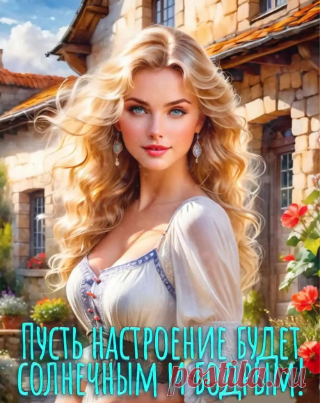 Открытка доброе утро с девушкой и пожеланием