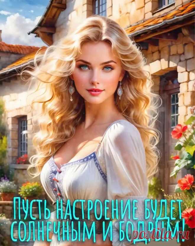 Открытка доброе утро с девушкой и пожеланием