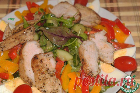Теплый салат с запеченой курочкой и болгарским перцем - кулинарный рецепт