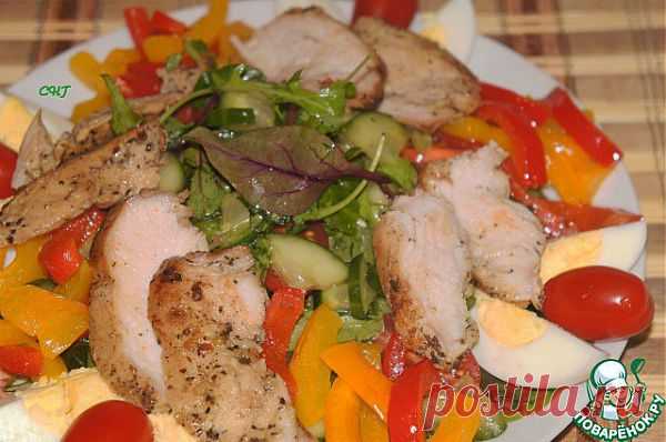 Теплый салат с запеченой курочкой и болгарским перцем - кулинарный рецепт