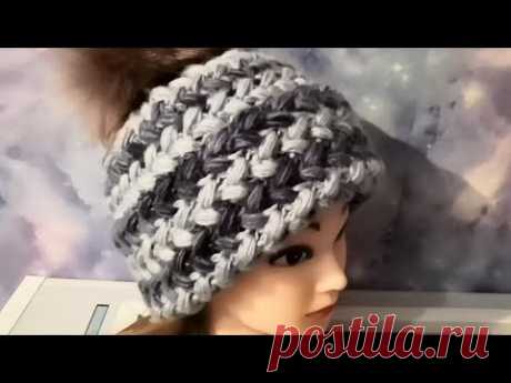 Шапка пышными столбиками, крючком. Шапочка зимняя крючком.