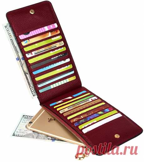 BIG SALE-40% OFF-YALUXE Women's Genuine Leather Multi Card Organizer Wallet with Zipper Pocket Black at Amazon Women’s Clothing store: