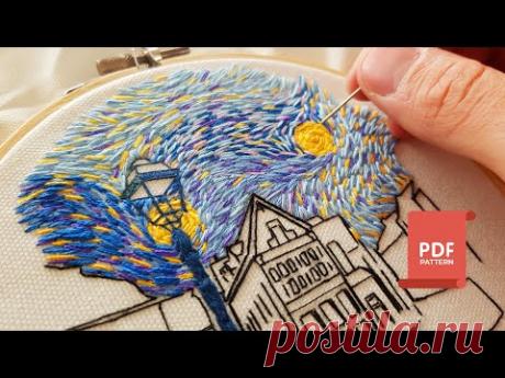 Embroider a Sky on a Design. Embroidery for beginners. Aachen, Germany 🇩🇪 Part 2.