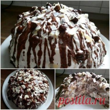 Обожаю этот торт,рецептом ещё бабушка делилась
Торт "Панчо" с вишней и орехами.
ИНГРЕДИЕНТЫ:
Тесто:
 3 яйца
 3/4 ст. сахара
 2 ч.л. ванильного сахара
 1 ст. сметаны
 полбанки сгущенного молока (не вареного)
 1,5 ст. муки
 1 ч.л. гашеной соды
 2 ст. ложки какао (для одной половины теста)
 Также орехи (любые по желанию, у меня была смесь различных орехов)
 Вишневый компот
© Искусство кулинарии
Крем:
 3 ст. сметаны
 100-150 г. сахара
 пакетик ванильного сахара
Для шоколадной глазури:
 пл