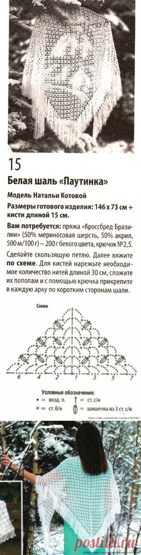 БЕЛАЯ ШАЛЬ &quot;ПАУТИНКА&quot;. КРЮЧОК.