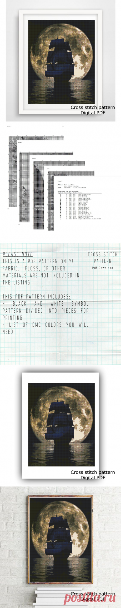 DIY Full moon cross stitch pattern Hand embroidery design Di - Inspire Uplift
