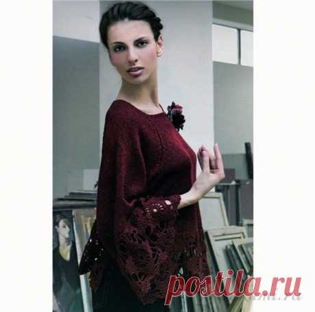 ВЯЗАНАЯ ТУНИКА С АЖУРНЫМИ ВСТАВКАМИ КРЮЧКОМ
