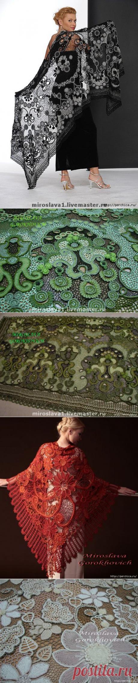 Шали и палантины Мирославы Горохович в технике ирландского кружева