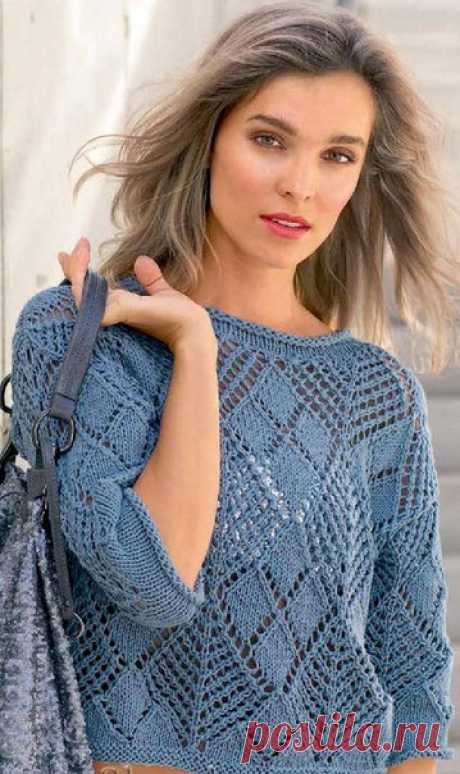 ПУЛОВЕР ИЗ АЖУРНЫХ РОМБОВ, вязанными спицами .
Размер: 36-40 (44-48) Вам потребуется: пряжа (78% хлопка, 22% полиестра, 100 м/50 г) 300(400) г серо-голубой, спицы № 5,5, круговые спицы № 5,5.
Узоры для вязания пуловера
Показать полностью…