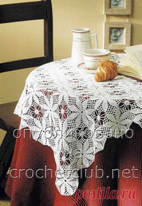 Скатерть с ромашковыми мотивами Скатерть, связанная крючком из ромашковых мотивов
