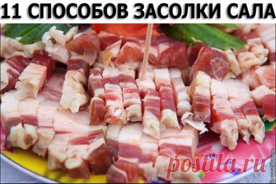11 СПОСОБОВ ЗАСОЛКИ САЛА
Самый элементарный способ засолки сала
Сало режем на куски размером с кулак, заранее чистим чеснок из расчета 1 зубчик на 1 кусок сала и этот чеснок режем на кругляшки. Подготавливаем специи - хмели-сунели, перец, молотые семена укропа или любые другие, которые вам нравятся.
На дно эмалированной кастрюли насыпаем немного приправ, перца и чеснока. Потом берем в левую руку кусок сала, в правую пригоршню крупной соли и натираем кусок сала этой солью над кастрюлей. После это