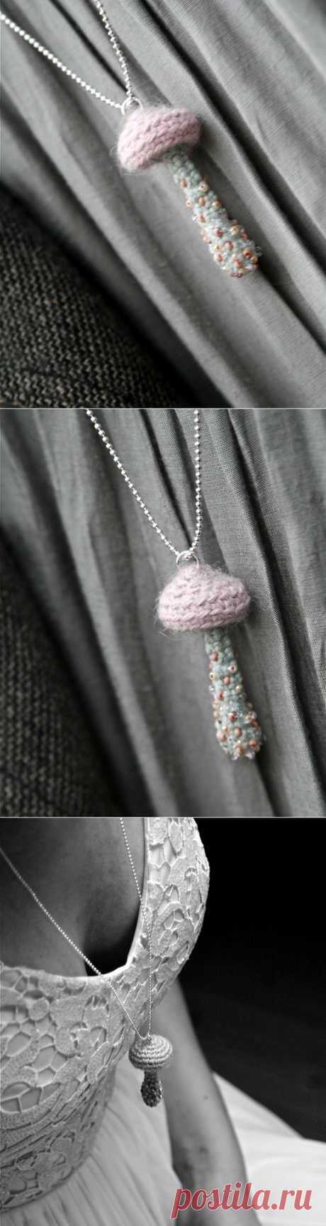 Crochet mushroom necklace woodland jewelry soft necklace
