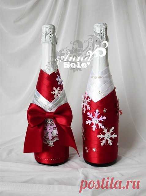 Декор бутылок к Новому году | razpetelka.ru