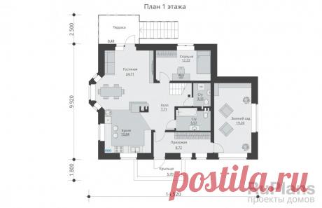 Rg5521 - Проект одноэтажного жилого дома с мансардой, террасой и балконами