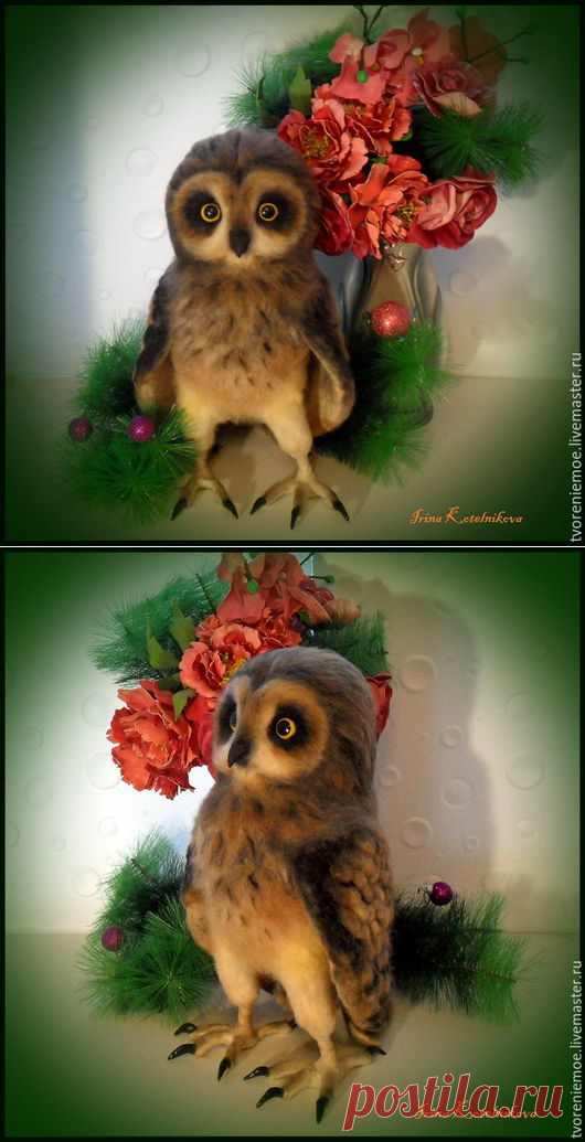 Купить Совёнок. Игрушка из шерсти и ниток мохер. - золотой, сова игрушка, сова в подарок, сова