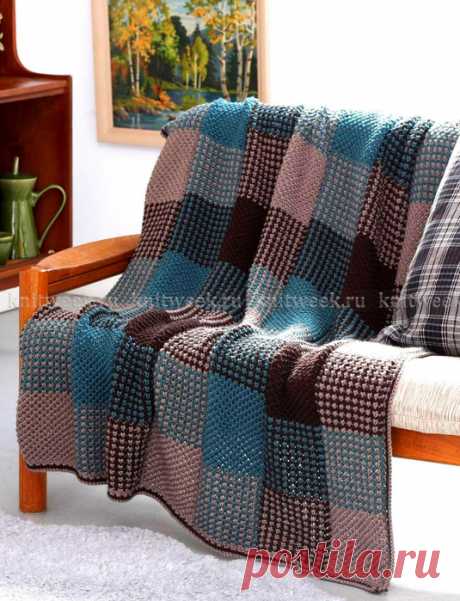 Плед в клеточки ленивым жаккардом. Спицами. / Обсуждение на LiveInternet - Российский Сервис Онлайн-Дневников