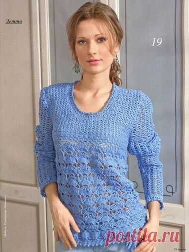 ГОЛУБАЯ АЖУРНАЯ КОФТОЧКА вязаная крючком — Мир вязания и рукоделия
