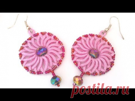 Круглые серьги Зефирки фриволите иглой мк для начинающих. DIY earrings Zephyrki frivolite needle - YouTube