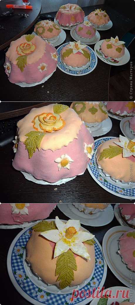 Пасхальные куличики с украшением из мастики