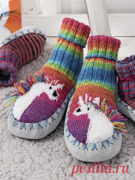 Носки-тапочки с мотивом «Единорог» - схема вязания спицами. Вяжем Тапочки на Verena.ru