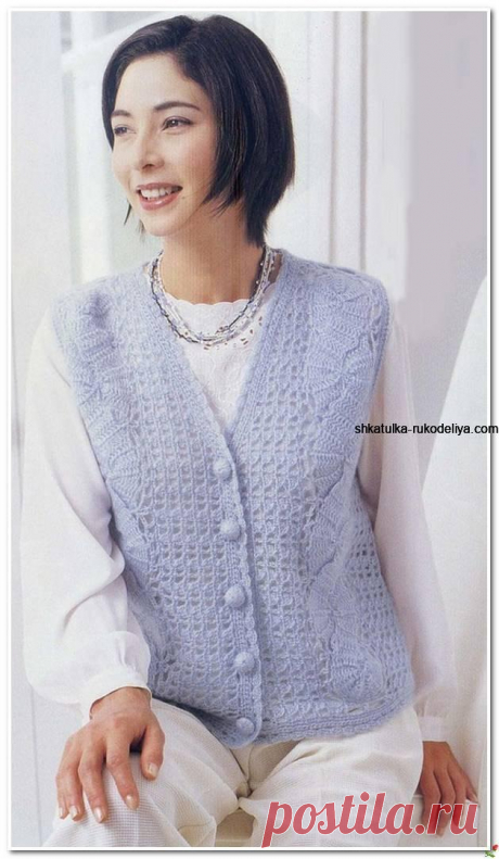 Голубой жилет крючком Голубой жилет крючком. Женские жилетки крючком из японских журналов