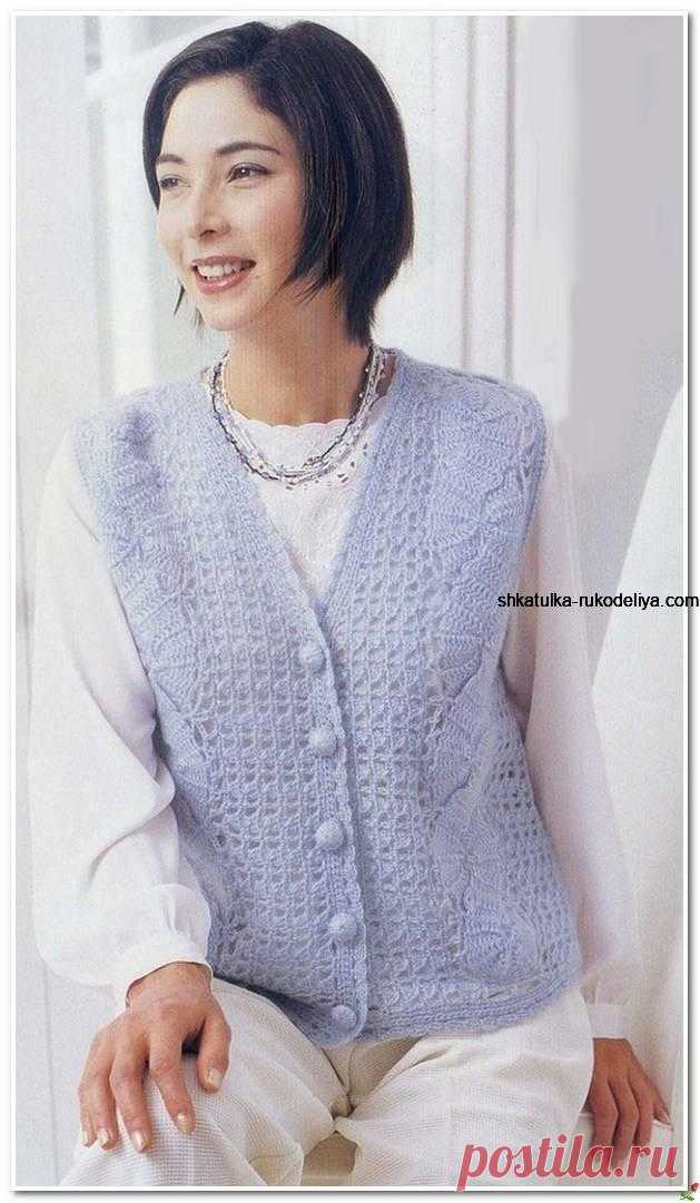 Голубой жилет крючком Голубой жилет крючком. Женские жилетки крючком из японских журналов
