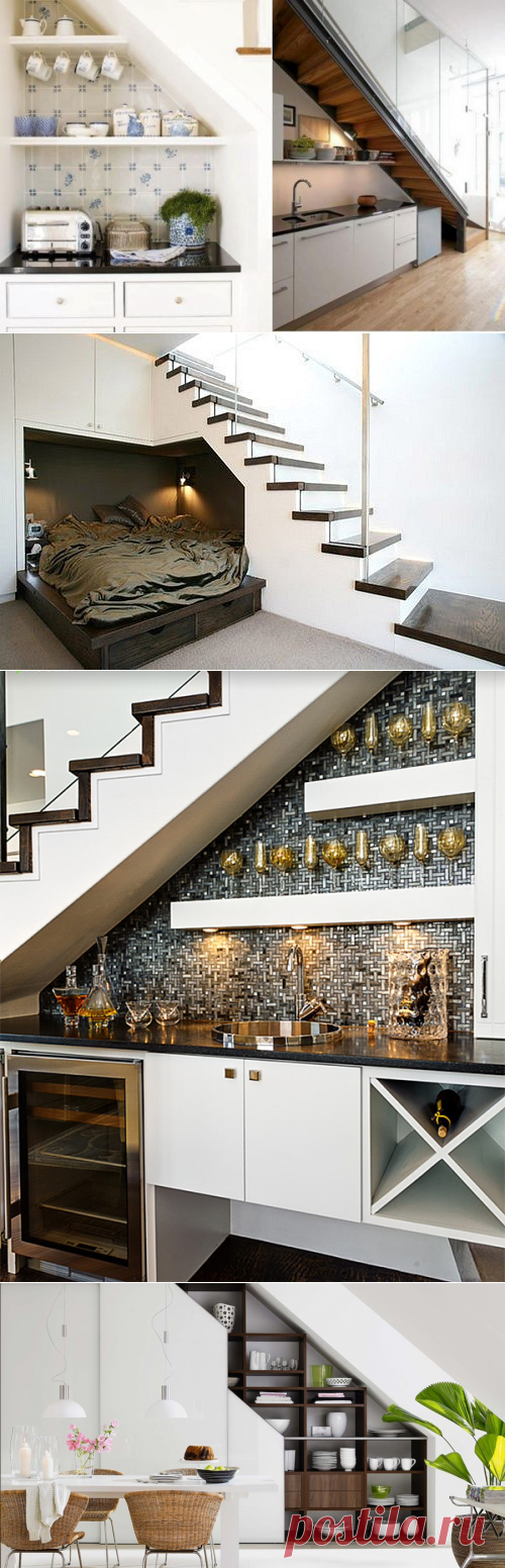 Фото идеи как организовать место под лестницей