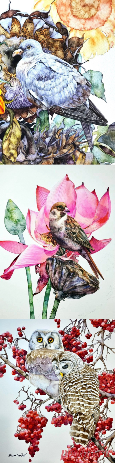 Райские птицы, как райский цветок... Художник - акварелист Kitipong Maksin (Bangkok-Thailand ).