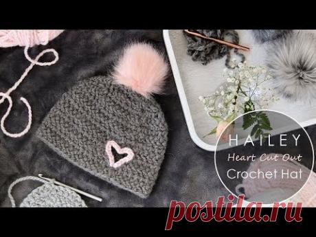 Free Crochet Pattern Tutorial for the Hailey Heart Hat by Lakeside Loops