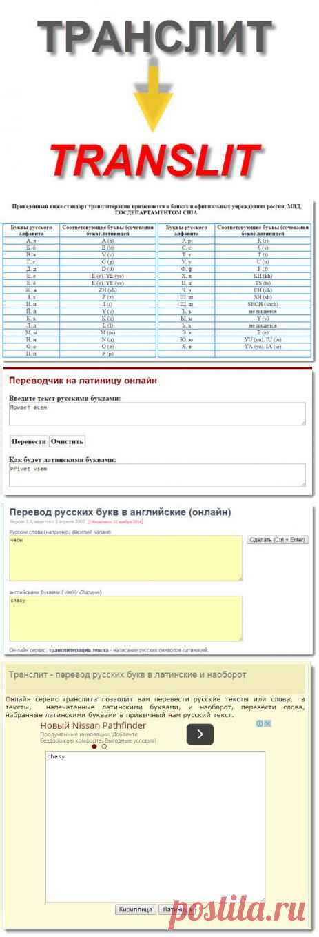 Транслитерация русского алфавита латиницей - онлайн переводчики