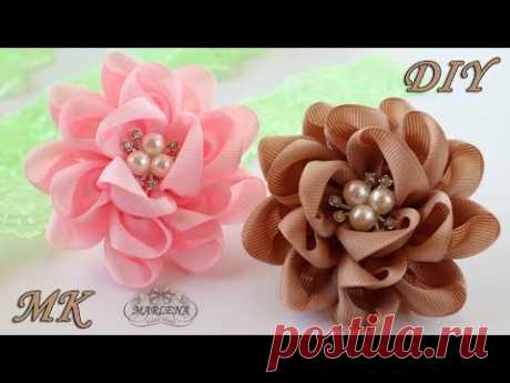 🌸 Цветы-банты из репсовых лент. Резиночки для волос. Канзаши МК/DIY
