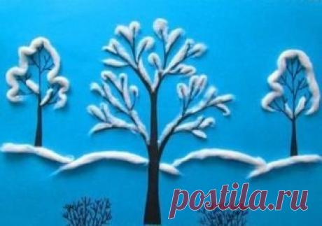 Аппликация из ваты "зима" — Поделки с детьми