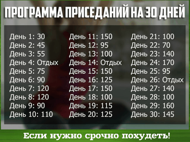 Если нужно срочно похудеть!
Удивительный комплекс упражнений, который позволит достичь результата всего за 30- ть дней.
Нужно всего лишь придерживаться графика и не пропускать занятий.