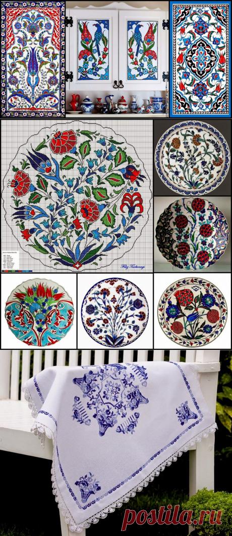 "Авторская вышивка от Filiz Türkocağı в стиле керамики Iznik (Турция)"