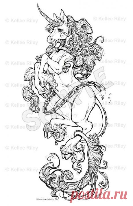 Unicorn Adult Coloring Pages by KelleeArt on Etsy | Colorir