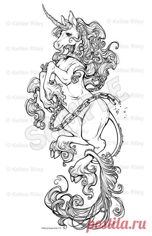 Unicorn Adult Coloring Pages by KelleeArt on Etsy | Colorir