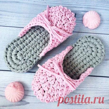 Тапочки крючком из трикотажной пряжи — ВЯЗАЛЬЩИЦА