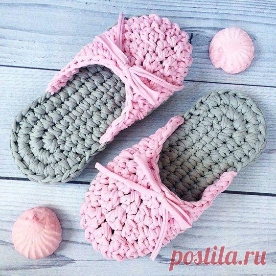 Тапочки крючком из трикотажной пряжи — ВЯЗАЛЬЩИЦА