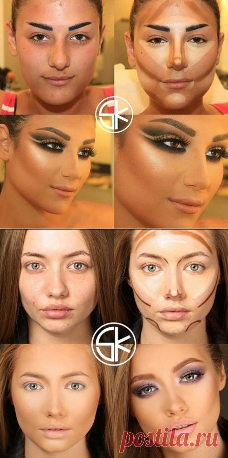 Девушки до макияжа и после