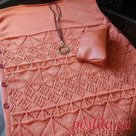 Летняя туника-жилет. Связана из мягкой пряжи Джинс , состав хлопок 55%, акрил 45%. Размер 48-50. Свободна. / Карнавал рукоделия