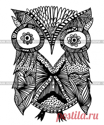 .Cute owlet painted liner. Abstract bird illustration design. Совенок нарисованный линером, ручная работа линером. Стоковая иллюстрация № 51091660, иллюстратор Luizavictorya72 / Фотобанк Лори